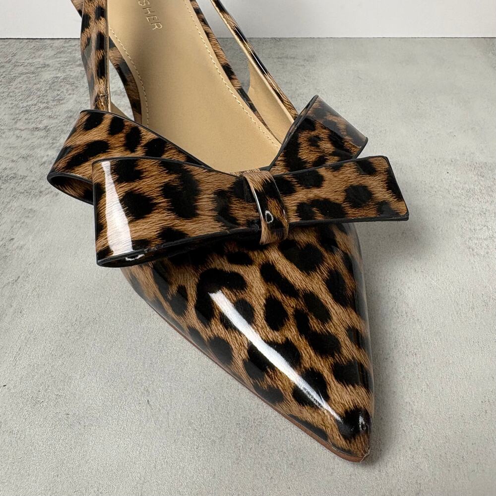 Marc Fisher Women's 9M Allon Slingback Pumps Leopard Print Patent Pointed Toe - Picture 5 of 14